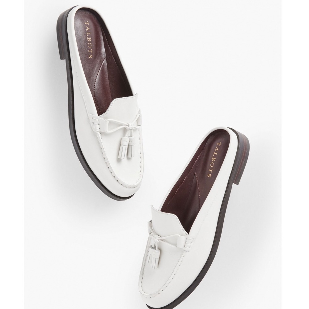 Talbots Laura Mule Vachetta White Leather Tassel Loafer